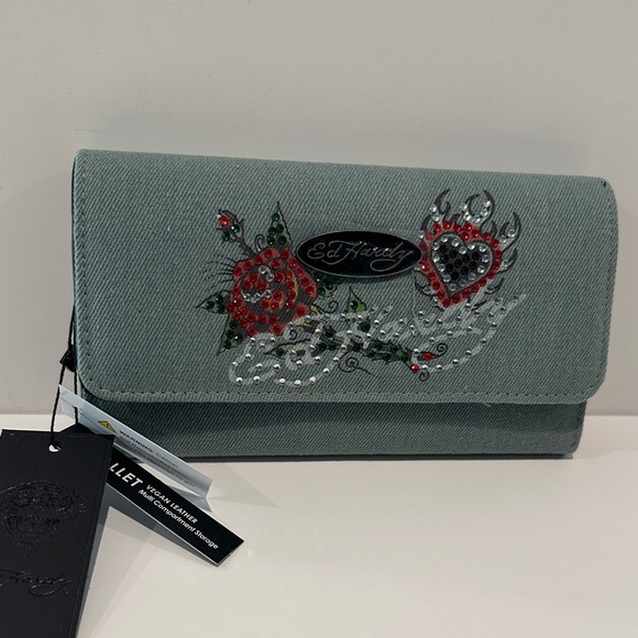 Ed Hardy Handbags - NWT Ed Hardy Denim Trifold Wallet with Creditcard, ID, Coin and Bill Compartment